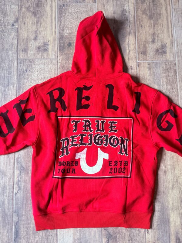 True Religion World Tour Red TR Flag Zip Up Hoodie Mens